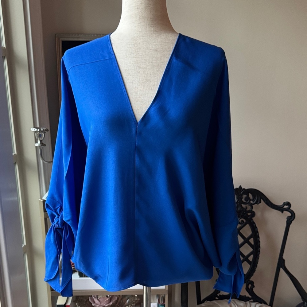 Zara Cobalt Blue V-Neck Blouse